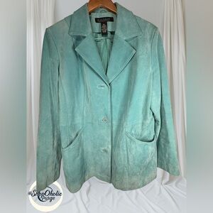 Dialogue teal suede Jacket womens Size L Soft Suede